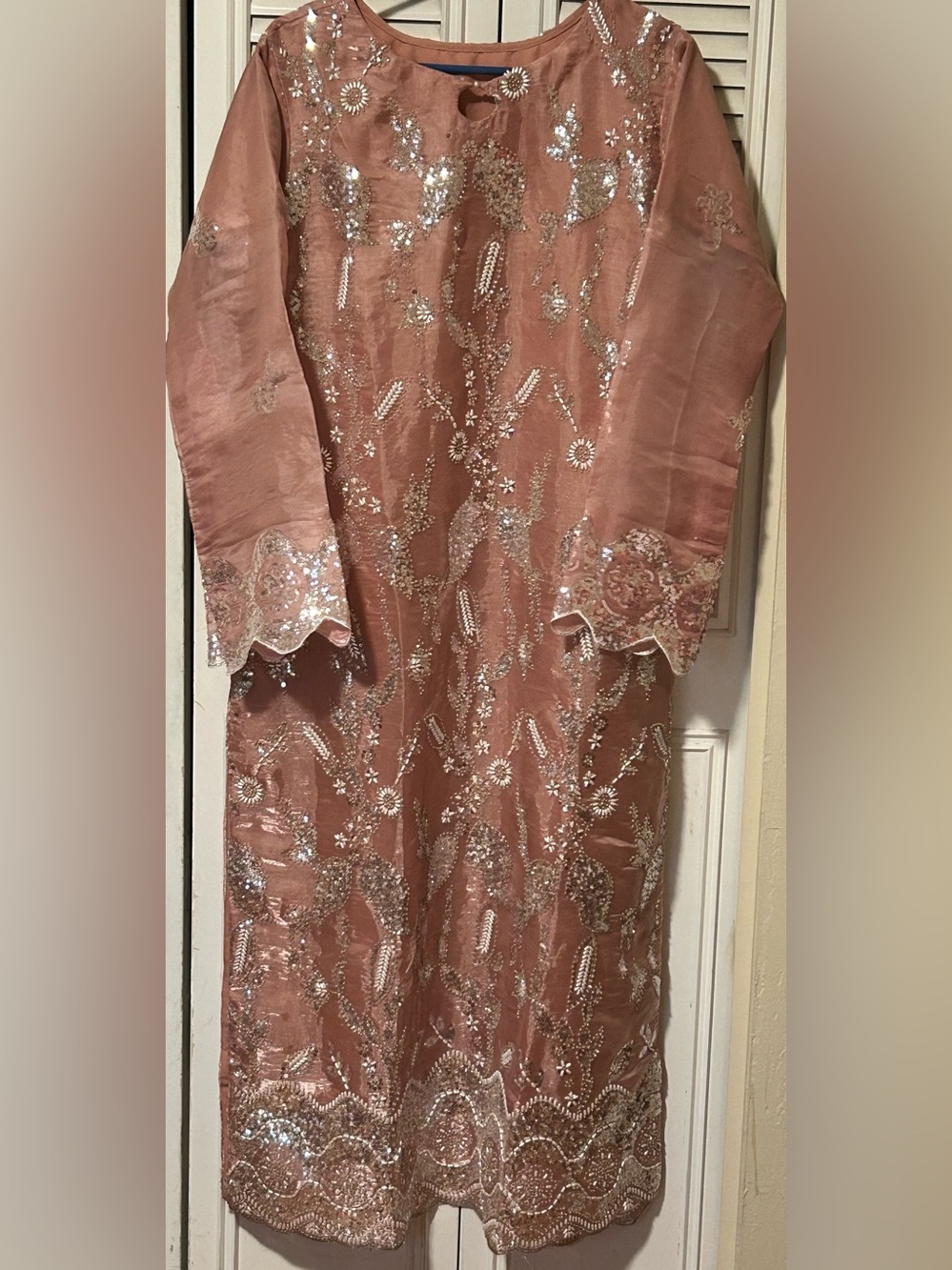 Sheesha Silk 3pc Embroidered Suit - Dusty Rose in M/L - Picture 3 of 6